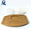 Utensilios de cocina de bambú Ensaladera de cerámica blanca